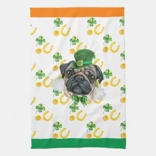 Pug Dog Holiday Home Decor St Patricks Day Kitchen Towel