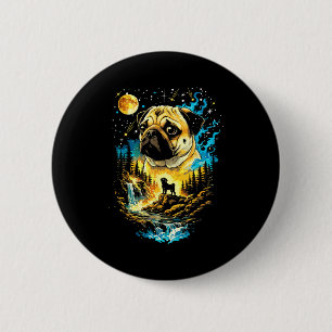 Pug dog howling to the moon vintage funny pug moon 2 inch round button