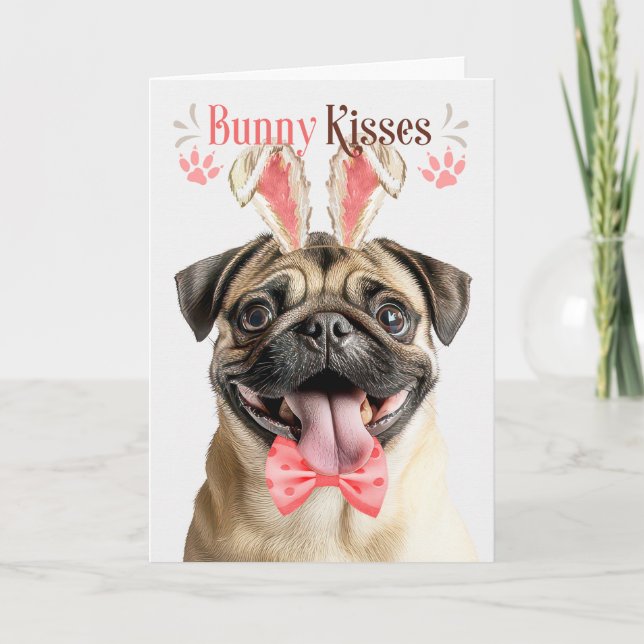 Pug Dog in Bunny Ears for Easter Holiday Card (Front)