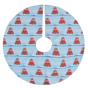 Pug Dog In Car With Santa Claus Brushed Polyester Tree Skirt