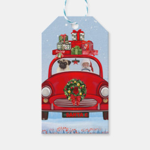 Pug Dog In Car With Santa Claus  Gift Tags