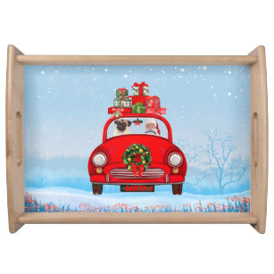 Pug Dog In Car With Santa Claus Serving Tray