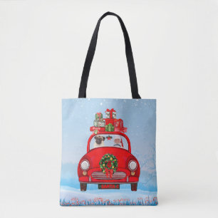 Pug Dog In Car With Santa Claus Tote Bag