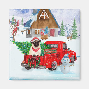Pug Dog In Christmas Delivery Truck Snow Magnet