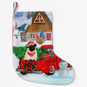 Pug Dog In Christmas Delivery Truck Snow  Small Christmas Stocking