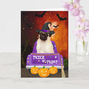 Pug Dog in Halloween Truck Card