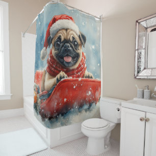 Pug Dog in Sledge Let it Snow Christmas