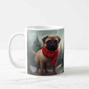 Pug Dog in Snow Christmas Coffee Mug