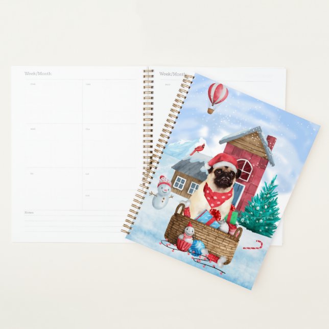 Pug Dog In snow Christmas Dog House  Planner (Display)