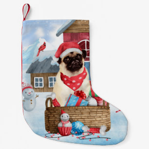 Pug Dog In snow Christmas Dog House  Small Christmas Stocking