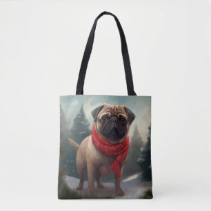 Pug Dog in Snow Christmas Tote Bag