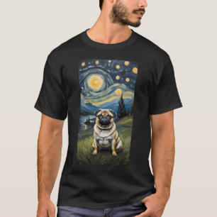 Pug dog in the Starry Night , Edvard Munch style T-Shirt
