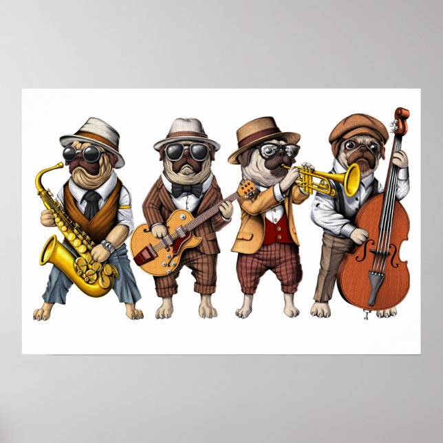 Pug Dog Jazz Musicians Poster (Front)