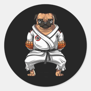 Pug Dog Karate Martial Arts Kickboxing Jiu Jitsu B Classic Round Sticker