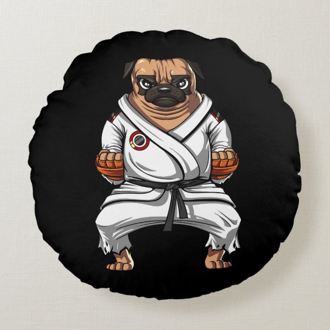 Pug Dog Karate Ninja Martial Arts Pet Round Pillow (Front)