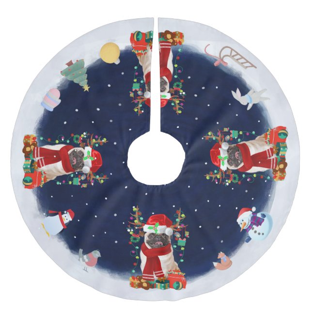 Pug Dog Let it snow   Brushed Polyester Tree Skirt (Front)