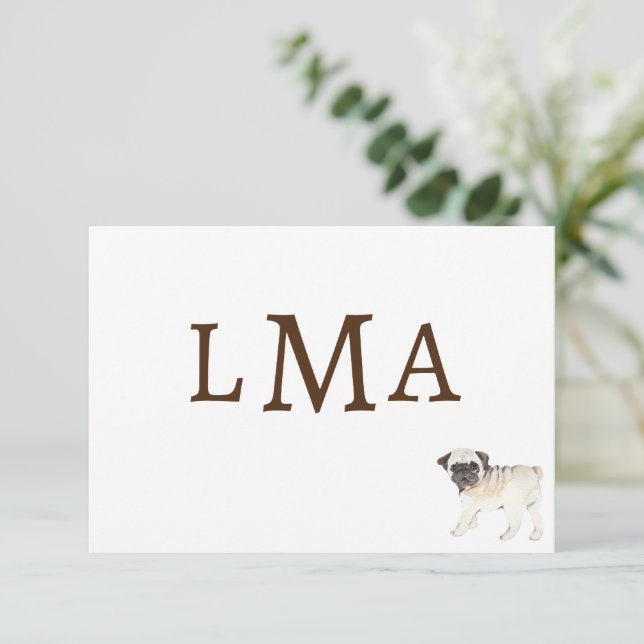 Pug Dog Lover Monogram Note Card (Standing Front)