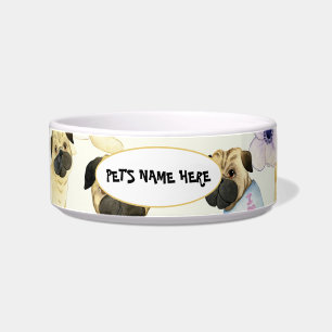 Pug dog lover personalized pet bowl
