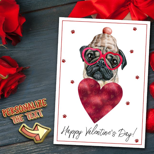 Pug Dog Lover Valentine Gift Holiday Card (Creator Uploaded)