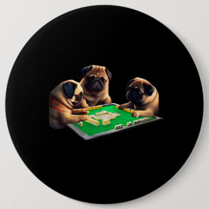 Pug Dog Mahjong Funny with Letters Mens Funny Clot 6 Inch Round Button