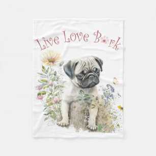Pug Dog Mom Floral Fleece Blanket