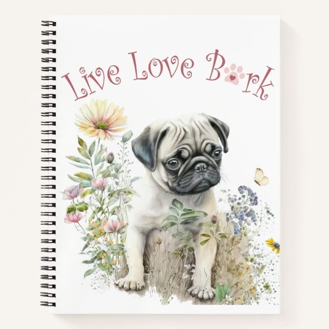 Pug Dog Mom Floral Notebook (Front)