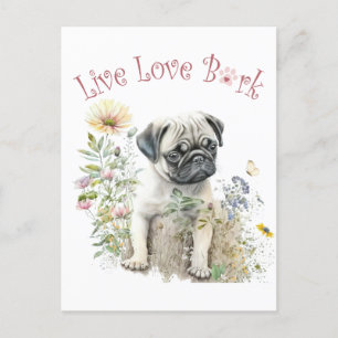 Pug Dog Mom Floral Postcard
