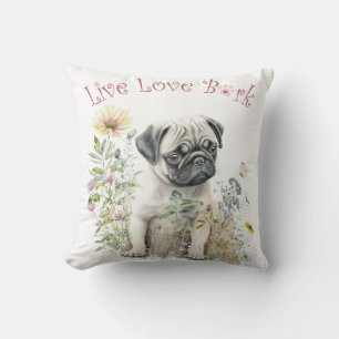 Pug Dog Mom Floral Throw Pillow