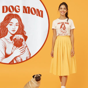 Pug Dog Mom Social Club Line Art for Women T-Shirt