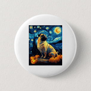 Pug dog of van gogh starry night halloween Funny J 2 Inch Round Button