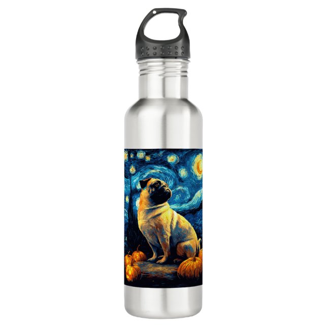 Pug dog of van gogh starry night halloween Funny J 710 Ml Water Bottle (Front)