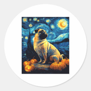 Pug dog of van gogh starry night halloween Funny J Classic Round Sticker