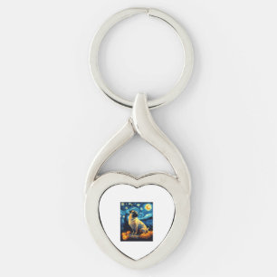 Pug dog of van gogh starry night halloween Funny J Keychain