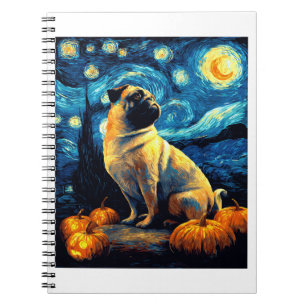 Pug dog of van gogh starry night halloween Funny J Notebook