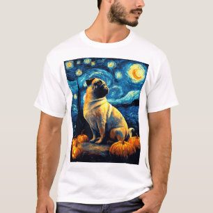 Pug dog of van gogh starry night halloween Funny J T-Shirt