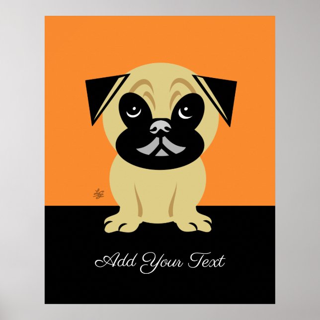 Pug Dog On Orange Background Poster (Front)