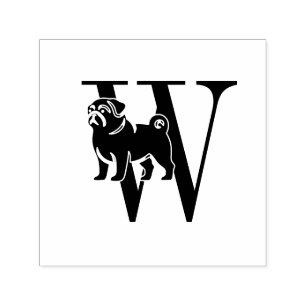 Pug Dog Over Simple Single Initial #3  Self-inking Stamp