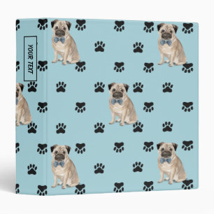 Pug Dog Paw Prints Pattern Binder