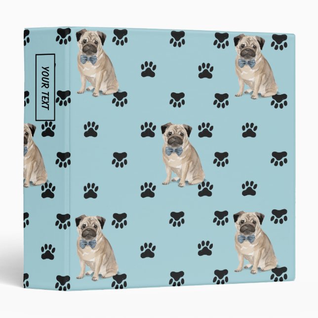 Pug Dog Paw Prints Pattern Binder (Front/Spine)