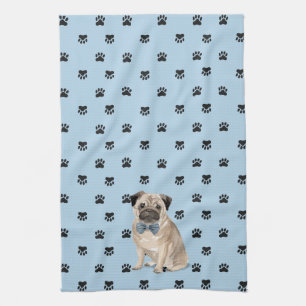 Pug Dog Paw Prints Pattern Kitchen Towel