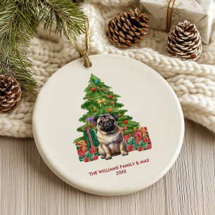 Pug Dog Personalized Christmas Ceramic Ornament
