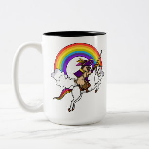Pug Dog Pirate Riding Magical Unicorn Rainbow Two-Tone Coffee Mug