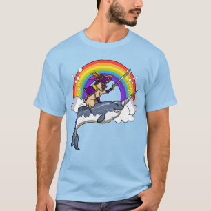 Pug Dog Pirate Riding Narwhal Fish Funny T-Shirt