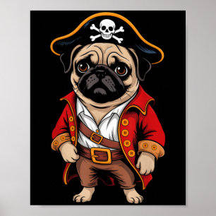 Pug Dog Pirate Shirt Boys Kids Skull Halloween Cos Poster