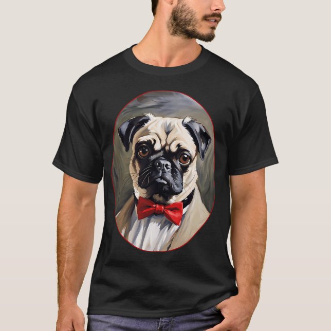 Pug Dog Portrait in Coat and Tie T-Shirt (Front)