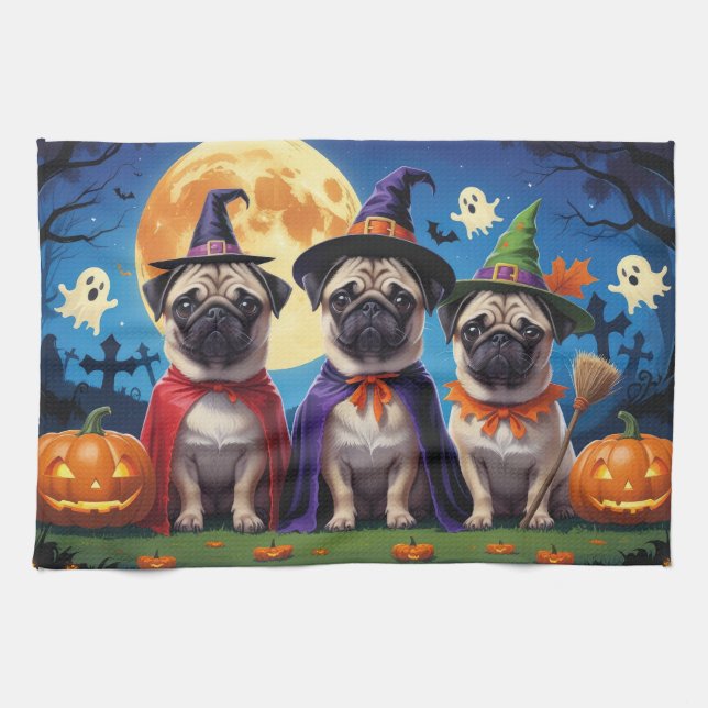 Pug Dog Pumpkin Halloween Funny  Kitchen Towel (Horizontal)