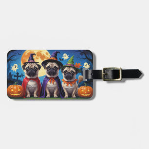 Pug Dog Pumpkin Halloween Funny Luggage Tag