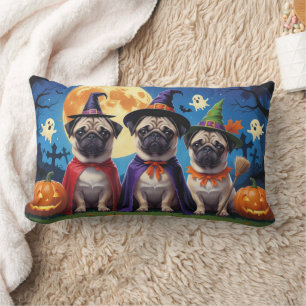 Pug Dog Pumpkin Halloween Funny  Lumbar Pillow