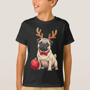 Pug Dog Reindeer Xmas Dog Lover Funny Family Chris T-Shirt