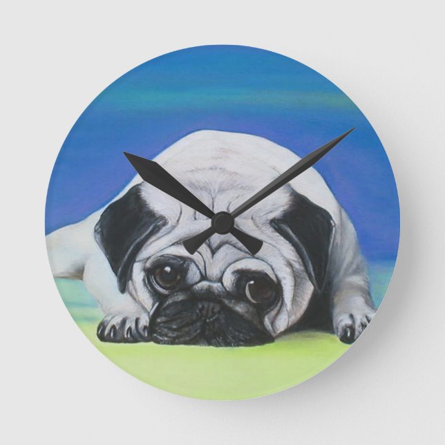 Pug Dog Round Clock (Front)